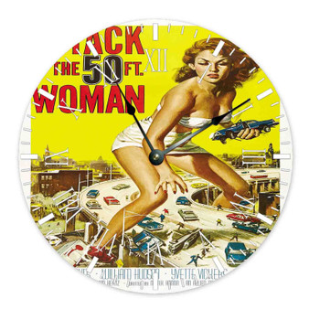 Attack of the 50 Foot Woman Round Non-ticking Wooden Black Pointers Wall Clock