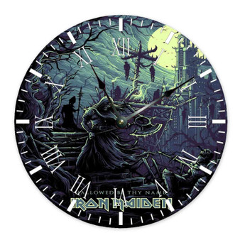 Fear Of The Dark Iron Maiden Round Non-ticking Wooden Black Pointers Wall Clock