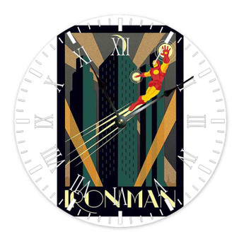 Iron Man Round Non-ticking Wooden Black Pointers Wall Clock