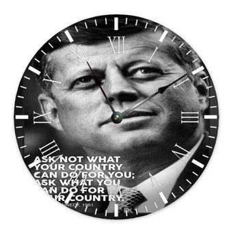 John F Kennedy Quotes Round Non-ticking Wooden Black Pointers Wall Clock