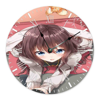 Kawaii Anime Girls Round Non-ticking Wooden Black Pointers Wall Clock