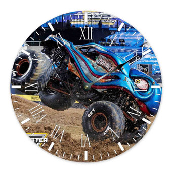 Kraken Monster Truck Round Non-ticking Wooden Black Pointers Wall Clock