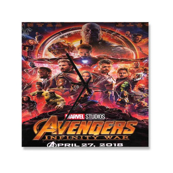 Avengers Infinity War Poster Signed By Cast Square Silent Scaleless Wooden Wall Clock Black Pointers
