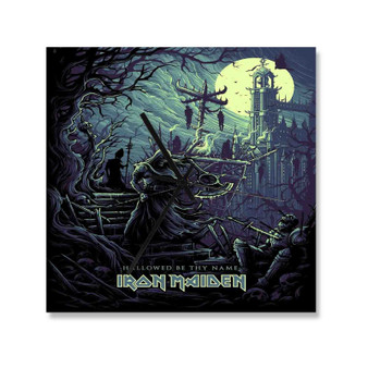 Fear Of The Dark Iron Maiden Square Silent Scaleless Wooden Wall Clock Black Pointers