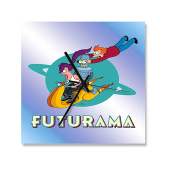 Futurama 2022 Square Silent Scaleless Wooden Wall Clock Black Pointers