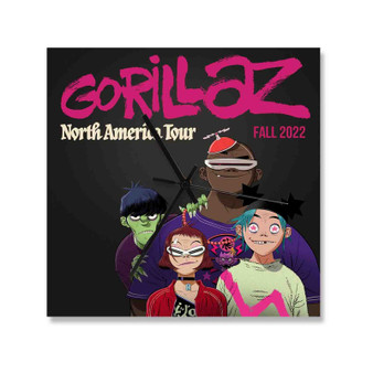 Gorillaz Fall Tour 2022 Square Silent Scaleless Wooden Wall Clock Black Pointers