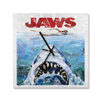 Jaws Movie Poster Square Silent Scaleless Wooden Wall Clock Black Pointers