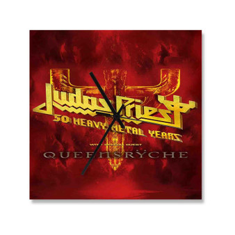 Judas Priest with Queensryche Tour 2023 Square Silent Scaleless Wooden Wall Clock Black Pointers