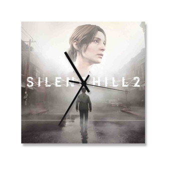 Silent Hill Square Silent Scaleless Wooden Wall Clock Black Pointers