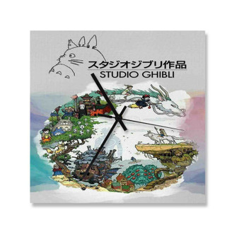 Studio Ghibli Poster Square Silent Scaleless Wooden Wall Clock Black Pointers