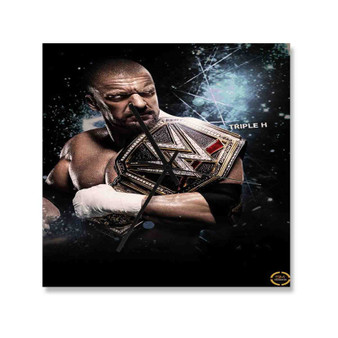 Triple H WWE Square Silent Scaleless Wooden Wall Clock Black Pointers