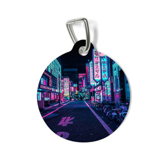 Tokyo A Neon Wonderland Round Pet Tag Coated Solid Metal for Cat Kitten Dog