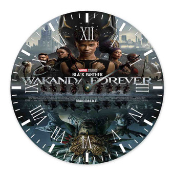 Black Panther Wakanda Forever Marvel Round Non-ticking Wooden Black Pointers Wall Clock