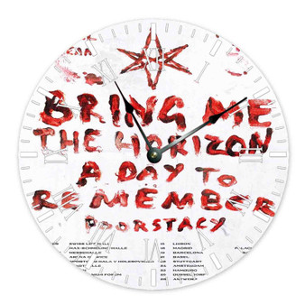 Bring Me The Horizon Survival Horror European Tour 2023 Round Non-ticking Wooden Black Pointers Wall Clock
