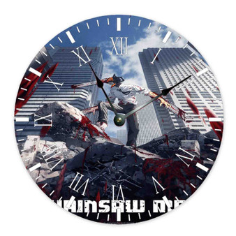 Chainsaw Man Anime Round Non-ticking Wooden Black Pointers Wall Clock