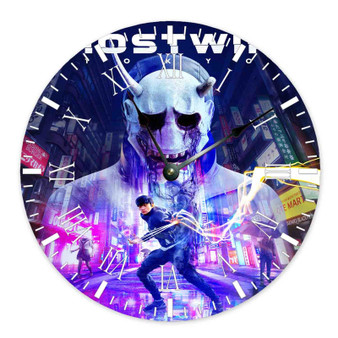 Ghostwire Tokyo Round Non-ticking Wooden Black Pointers Wall Clock