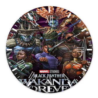 Marvel Black Panther Wakanda Forever Round Non-ticking Wooden Black Pointers Wall Clock