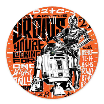 R2 D2 C3 PO Vintage Poster Round Non-ticking Wooden Black Pointers Wall Clock