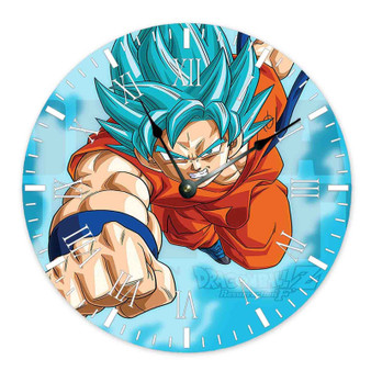 Goku Super Saiyan Blue Dragon Ball Super Newest Round Non-ticking Wooden Black Pointers Wall Clock