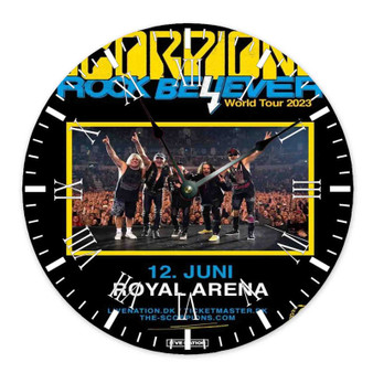 Scorpions Rock Believer World Tour 2023 Round Non-ticking Wooden Black Pointers Wall Clock