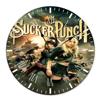 Sucker Punch Round Non-ticking Wooden Black Pointers Wall Clock