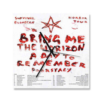 Bring Me The Horizon Survival Horror European Tour 2023 Square Silent Scaleless Wooden Wall Clock Black Pointers