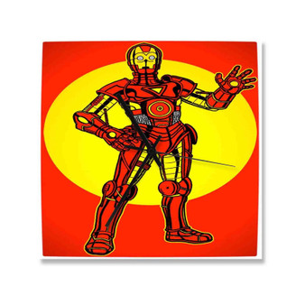 C3 PO Star Wars Iron Man Square Silent Scaleless Wooden Wall Clock Black Pointers