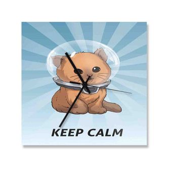 Keep Calm Kitty Square Silent Scaleless Wooden Wall Clock Black Pointers