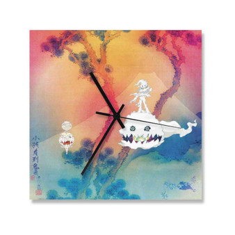 Kids See Ghosts Square Silent Scaleless Wooden Wall Clock Black Pointers