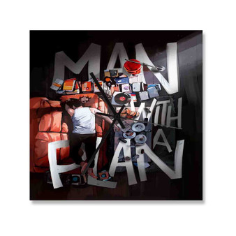 Man With A Plan Square Silent Scaleless Wooden Wall Clock Black Pointers