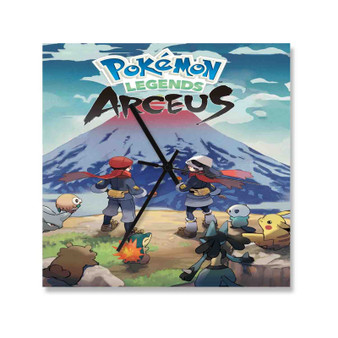Pokemon Legends Arceus Square Silent Scaleless Wooden Wall Clock Black Pointers