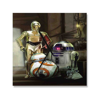 R2 D2 BB8 C3 PO Star Wars Square Silent Scaleless Wooden Wall Clock Black Pointers