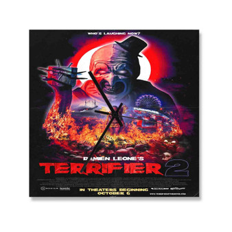 Terrifier 2 Square Silent Scaleless Wooden Wall Clock Black Pointers