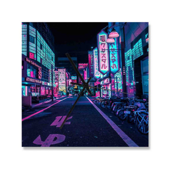 Tokyo A Neon Wonderland Square Silent Scaleless Wooden Wall Clock Black Pointers