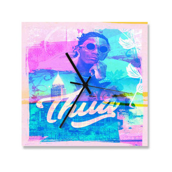 Young Thug Square Silent Scaleless Wooden Wall Clock Black Pointers