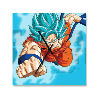 Goku Super Saiyan Blue Dragon Ball Super Newest Square Silent Scaleless Wooden Wall Clock Black Pointers