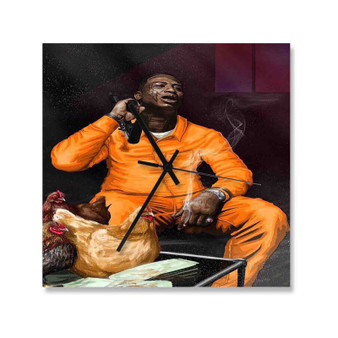 Gucci Mane Top Selling Square Silent Scaleless Wooden Wall Clock Black Pointers