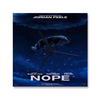 Nope Movie Square Silent Scaleless Wooden Wall Clock Black Pointers
