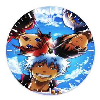 Gintama Newest Custom Wall Clock Round Non-ticking Wooden Black Pointers