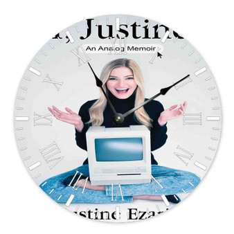 Ijustine Custom Wall Clock Round Non-ticking Wooden Black Pointers