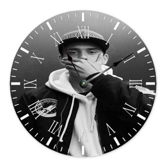 Logic Custom Wall Clock Round Non-ticking Wooden Black Pointers