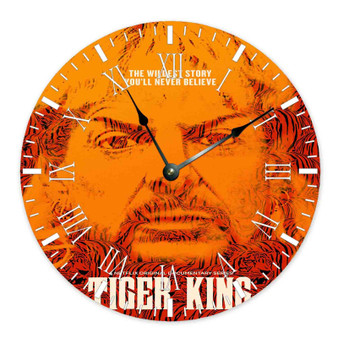 Tiger King Custom Wall Clock Round Non-ticking Wooden Black Pointers