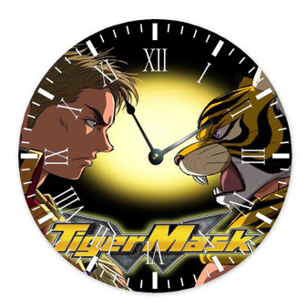 Tiger Mask W Custom Wall Clock Round Non-ticking Wooden Black Pointers