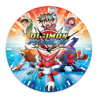 Digimon Fusion Custom Wall Clock Round Non-ticking Wooden Black Pointers