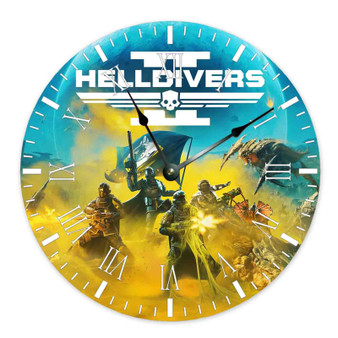 Helldivers 2 Custom Wall Clock Round Non-ticking Wooden Black Pointers