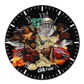 Migos Culture Custom Wall Clock Round Non-ticking Wooden Black Pointers