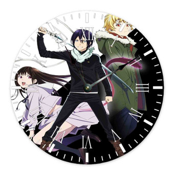 Noragami Custom Wall Clock Round Non-ticking Wooden Black Pointers