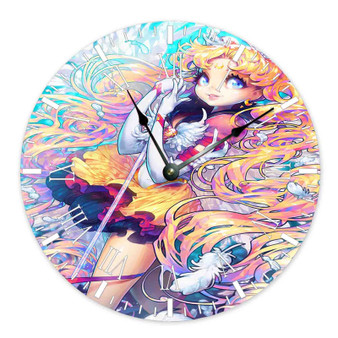 Sailor Moon Kiseki Custom Wall Clock Round Non-ticking Wooden Black Pointers