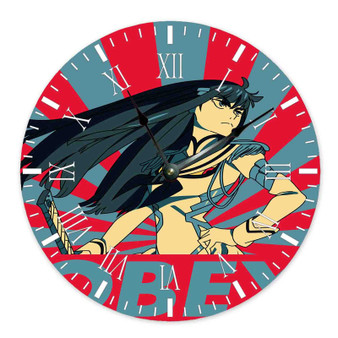 Satsuki Kiryuin Obey Custom Wall Clock Round Non-ticking Wooden Black Pointers