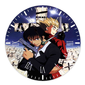 Trigun Anime Series Custom Wall Clock Round Non-ticking Wooden Black Pointers